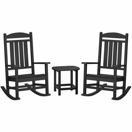 POLYWOOD Presidential Black Patio Set with South Beach Side Table and 2 Rocking Chairs 633PWS1661BL